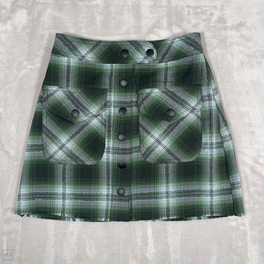 Urban Outfitters Women's Skirt Mini‎ Plaid Preppy Casual Snap Button S Green